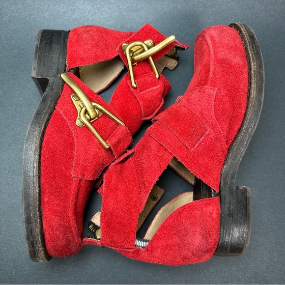 Jeffrey Campbell Flashing Red Suede Gold Buckles Heeled Zip Up Boots US Size 7 - Picture 9 of 9